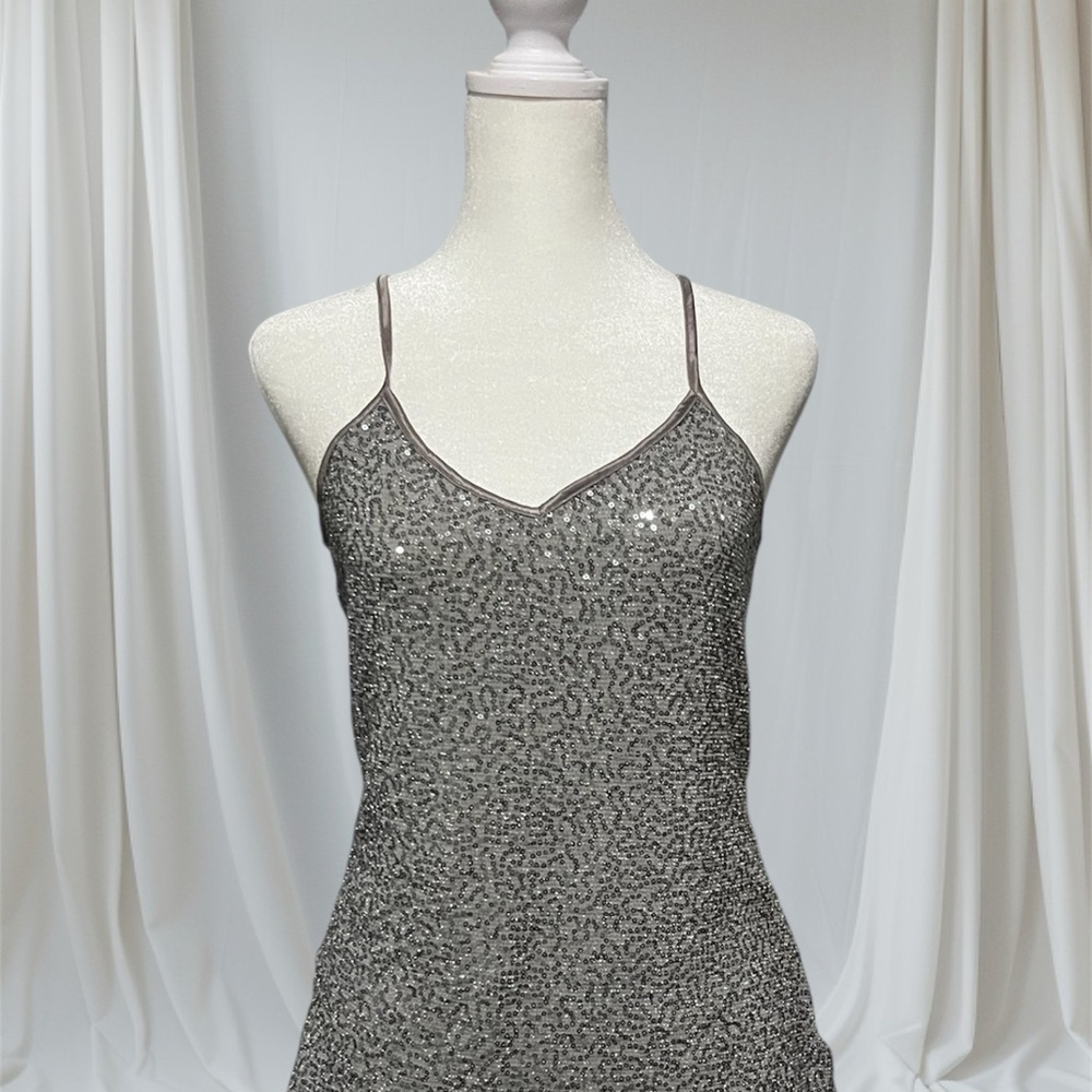 Silver Sequin Glitter Spaghetti Strap Tank Top